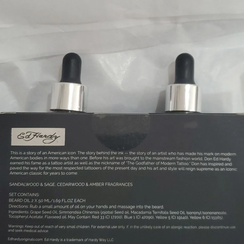 Ed Hardy Sandalwood & Sage Cedarwood‎ & Amber beard oil duo set brand new
